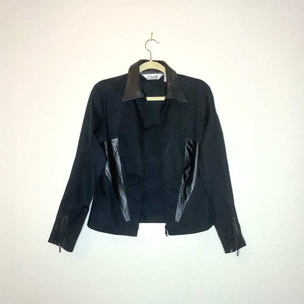 Vegan Leather-Trim Cotton Lightweight Jacket